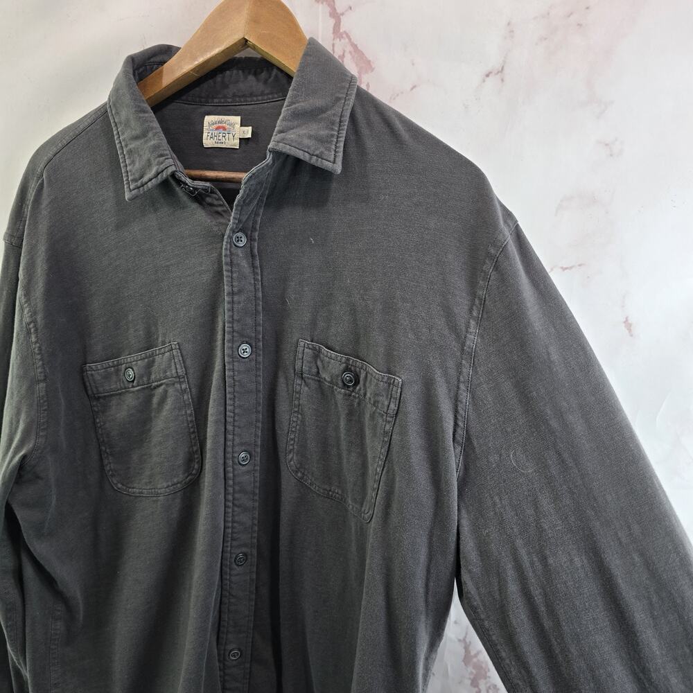 Faherty Shirt Mens XL Button Up Long Sleeve Organic Washed Black Sunwashed Gray - Picture 11 of 12